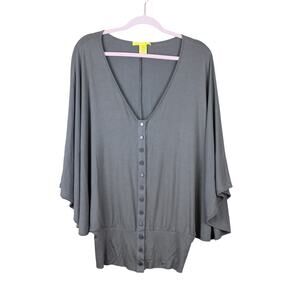 Catherine Malandrino Olive Green Deep V-neck Oversized Batwing Top Size S